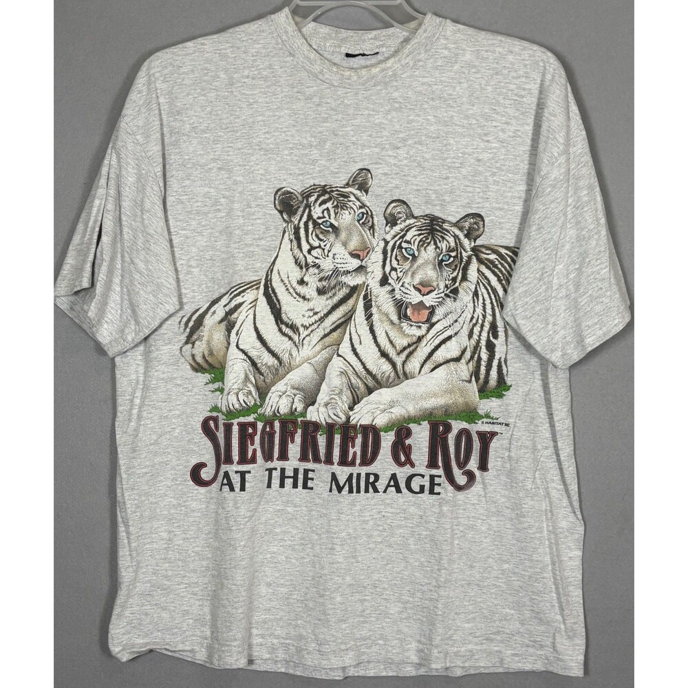 Vtg Tiger T-Shirt Mens L Gray Siegfried Roy Mirage Las Vegas USA 90s Y2K